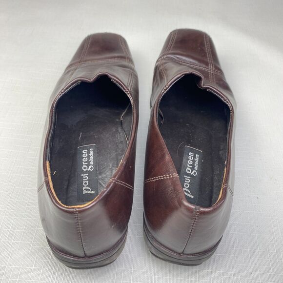 Paul Green Munchen Brown Leather Stitched LOAFERS! Square Toe Women's Sz 5 - Picture 8 of 13